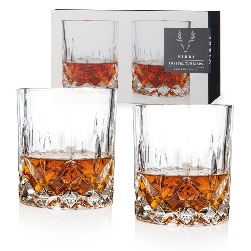 Viski Admiral Crystal Whiskey Tumbler Set of 2 - Premium Crystal Clear Liquor Drinking Glass, Classic Lowball Cocktail Glasses Gift Set, 9 Oz - Image 1